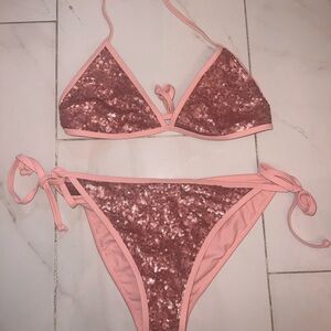 Superdown Pink Sequin Bikini